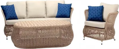 Produktbild von Robuste Sofa 3-Sitzer Garten Rattan Garnitur Edler Couchtisch Gartenmöbel Sessel