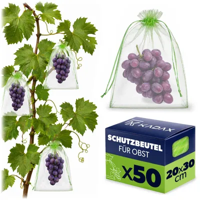 Produktbild von KADAX Traubenschutzbeutel 20 x 30 cm, 50 Stück, Organzabeutel mit Kordelzug, effektiver Schutz für Weintrauben vor Insekten, Vögeln und Schädlingen im Garten