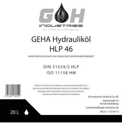 Produktbild von 200 L Hydrauliköl HLP 46 ISO VG 46 nach DIN 51524 Teil 2  10 x 20 L Kanister