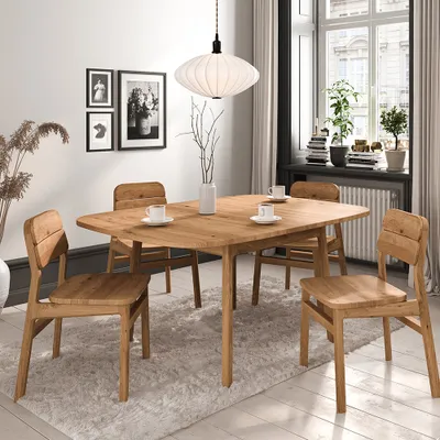 Produktbild von Essgruppe mit ausziehbarem Tisch, Wildeiche massiv geölt, THORNBURY-165, 5-teilig