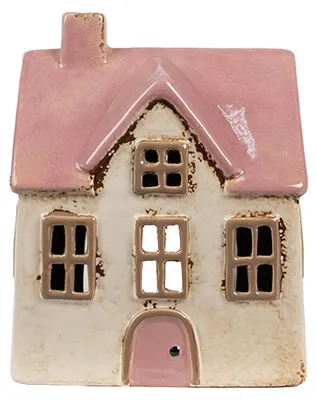 Immagine prodotto di Clayre & Eef Portacandele Casa 13x10x16 cm Beige Rosa Vetroceramica