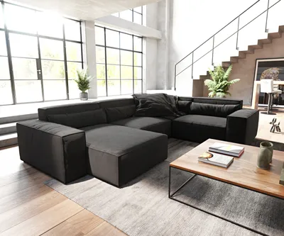 Produktbild von DELIFE Wohnlandschaft Sirpio 300x210 cm Mikrofaser Schwarz Recamiere variabel