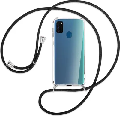 Produktbild von Handykette Backcover-Schutzhülle mit Band (Metall silberfarben) für Samsung Galaxy M30s - schwarz