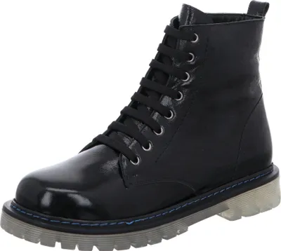 Produktbild von Gemini Damen Stiefelette Leder transparente Sohle Lack Peace Muster 342290, Größe:39 EU, Farbe:Schwarz