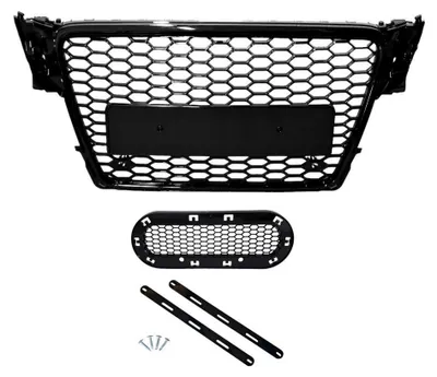 Kühlergrill Waben Gitter PDC SCHWARZ GLANZ Emblem Halter für Audi A4 B8 8K 07-12 – Produktansicht
