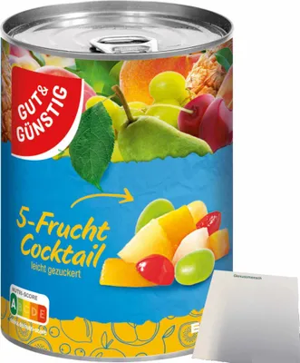 Produktbild von Gut& 5-Frucht Cocktail leicht gezuckert (410g Dose) + usy Block