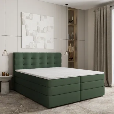 Produktbild von Masseno Boxspringbett AREZI 160x200 cm Komplett-Set mit Bonell Matratze und Topper, Polsterbett mit Bettkästen -Grün, SORO 72