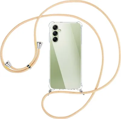 Produktbild von Handykette Backcover-Schutzhülle mit Band (Metall silberfarben) für Samsung Galaxy A14 4G (SM-A145) - Goldkordel