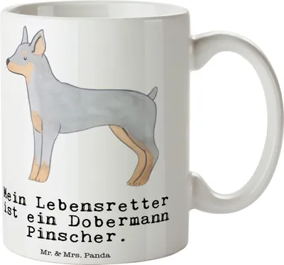Produktbild von Mr. & Mrs. Panda Becher Dobermann Pinscher Lebensretter - Weiß - Geschenk, Kaffeetasse, Kaffeebecher, Teetasse, Tasse, Keramiktasse, schöne