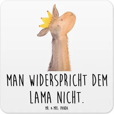 Produktbild von Mr. & Mrs. Panda Untersetzer für Gläser Lamakopf König 10er Set - Weiß - Geschenk, Abitur, Freundin, Papa, Coaster, Lamas, Tassenuntersetzer, Lama, Glas-Untersetzer