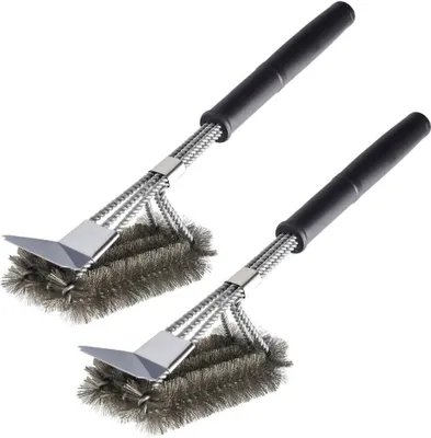 Produktbild von 2x Grillbürste Edelstahl 3in1 Grill-Bürste blitzschnelle Reinigung Langer Griff