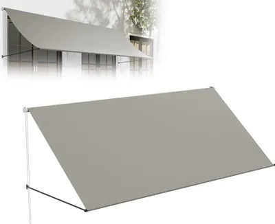 Produktbild von XMTECH Fallarmmarkise 300 x 145 cm Balkonmarkise Sonnenschutz mit UV-Schutz & wetterfest Polyester, Wandmontage für Balkon Fenster Terrasse, inkl. Montagematerial, Grau