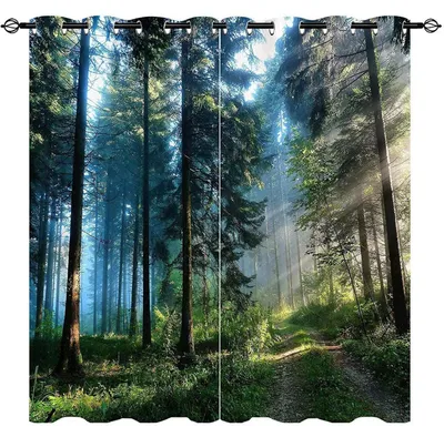 Obrázek produktu pro Zatemňovací závěsy do dětského pokoje, motiv les, pro chlapce, 2 kusy, rozměry 234x230 cm, s očeky