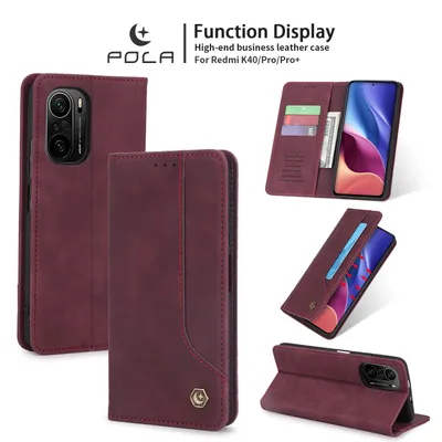 Immagine prodotto di Custodia retrò in Finto cuoio per Xiaomi Redmi K40 / K40 Pro / K40 Pro + custodia design portafoglio con porta carte e supporto rosso