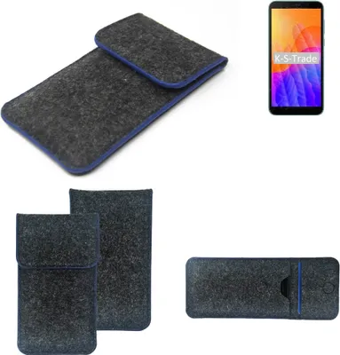 Produktbild von K-S-Trade Handy-Hülle Schutz-Hülle kompatibel mit Huawei Y5p Filztasche Pouch Tasche Case Sleeve Filzhülle dunkelgrau, blauer Rand