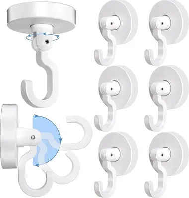 Image de 6 crochets adhésifs pivotants, pour la cuisine, la salle de bains, les murs et les plafonds, charge maximale de 5 kg