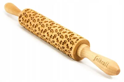 Produktbild von Folkroll Holz Nudelholz mit Weihnachts-Stechpalmenmuster 37 cm