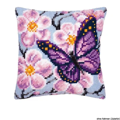 Produktbild von Vervaco KK122 Kreuzstichkissen Violetter Schmetterling