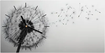Produktbild von Wanduhr aus Glas mit Motiv Pusteblume im Wind- 60 x 30 cm - inkl. Aufhängesystem