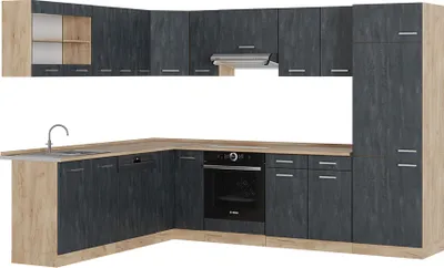 Produktbild von Eckküche Vicco R-Line Schwarz Beton/Goldkraft Eiche 287 x 60 cm AP Eiche, Model 47367