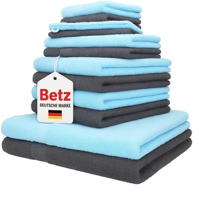 Produktbild von Betz 12er Handtuch-Set PALERMO 100% Baumwolle  Farbe: türkis und anthrazit