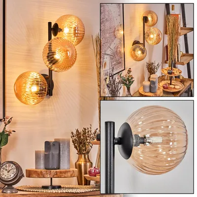 Produktbild von Isorella Wandlampe aus Metall/Glas in Schwarz/Bernsteinfarben