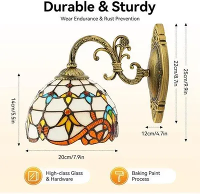 Produktbild von Wandleuchte, gebogen, im Tiffany-Stil – Vintage, antik – 27x27x24 cm – stimmungsvolle Beleuchtung für den Innenbereich