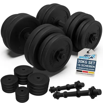 Produktbild von ArtSport 2er Hantelset 30kg - Kurzhantel Set mit 2 Kurzhanteln - 16 Gewichte
