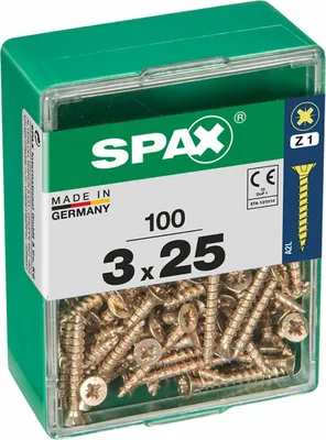 Produktbild von SPAX 4081020300252, Schraube, Stahl, Zink, Holz, Flachkopf, Pozidriv, Gelb