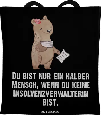 Produktbild von Mr. & Mrs. Panda Jutebeutel Insolvenzverwalterin Herz - Schwarz - Geschenk, Schultasche, Tasche, Tote Bag, Laptoptasche, Einkaufstasche, Shopping