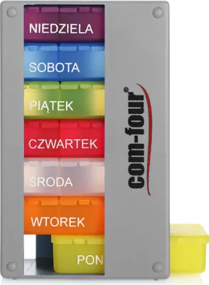 Obrázok produktu pre COM-FOUR® dávkovač liekov pre poľský trh – škatuľa na lieky na 7 dní – 3 priehradky – dávkovač tabletiek – škatuľa na tablety – týždenný dávkovač na skladovanie [POĽSKÝ JAZYK]