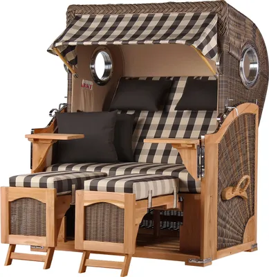 Produktbild von Strandkorb-Set - bene living - Ammersee Teak - PE grau - Modell 505 - inkl. Liftersystem