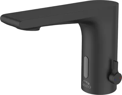 A black automatic faucet with an infrared sensor and temperature control.