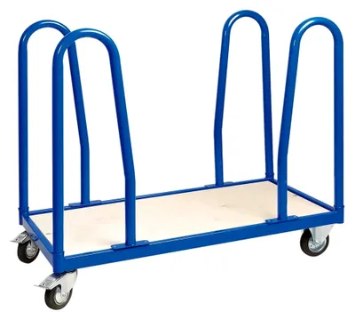 Produktbild von Rungenwagen mit 4 Bügeln, LxBxH 1000x500x870 mm, 2 Bockrollen, 2 Lenkrollen mit Feststellbremse, Tragkraft 250 kg
