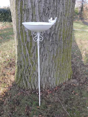Produktbild von Vogeltränke Vogelbad Vogel-Futterstelle a. Stab Eisen massiv weiß 100