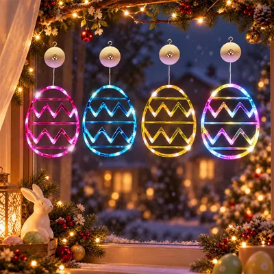 Produktbild von LED Fensterbeleuchtung mit Saugnapf Fensterbild Beleuchtet Weihnachts Stimmungslicht Fensterdeko für Ostern Weihnachten Winter Hängeleuchte Party Deko