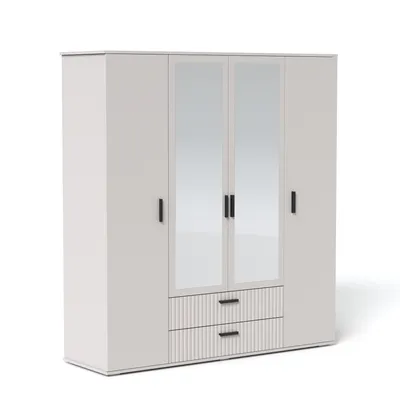 Produktbild von LUNA Drehtürenschrank 180 cm Kaschmir Matt mit Spiegel und Schubladen - Moderner Schlafzimmer Schrank