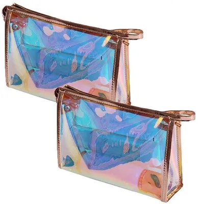 Immagine prodotto di Set da viaggio trasparente Ibenzoa® per cosmetici, composto da 2 pezzi, multicolore, dimensioni 23 x 15 x 7 cm, con cerniera e maniglia, ideale per trucchi e penne