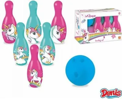 Produktbild von Bowling Spiel, Einhorn Design, MONDO, 7-teiliges Set, 6 Kegel 19 cm