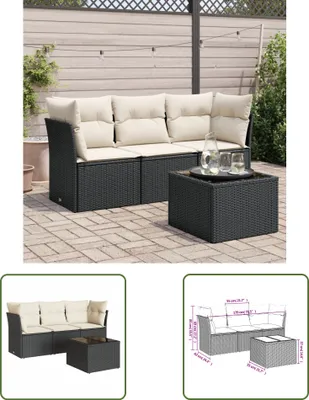 Produktbild von The Living Store 4-tlg. Garten-Sofagarnitur mit Kissen Schwarz Poly Rattan