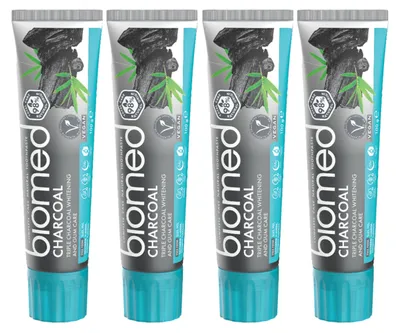 Produktbild von BIOMED - Zahnpasta - Charcoal - 4er Pack - Aufhellung - Fluoridfrei - Mit Aktivkohle