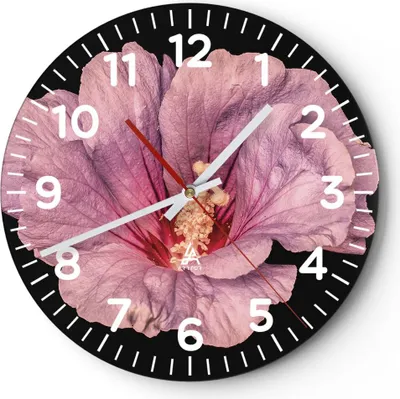 Produktbild von Wanduhr - Rund - Glasuhr - Hibiskus Blume Rosa - 30x30cm - Schleichendes Uhrwerk - Lautlos - zum Aufhängen bereit - Dekoration Modern - Wanddekoration aus Glas - C4AR30x30-4481