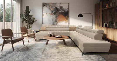 Produktbild von XXL Couch Polstergarnitur Ecksofa GREKO XIII Beige Stoff AVRA 2 Ottomane links IM SOFA