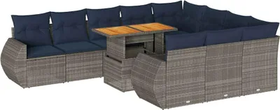 Image de vidaXL Ensemble de salon de jardin 11 pièces avec coussins Gris Poly rotin
