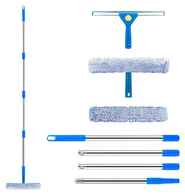 Fensterreinigungs-Set mit Teleskopstange 150 cm, Silikon-Abzieher