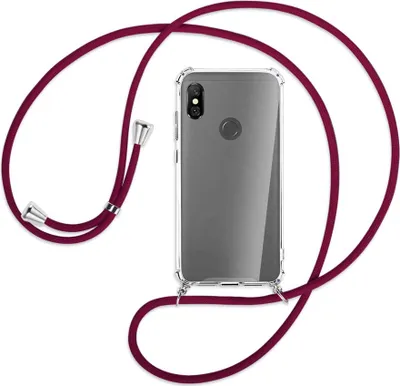 Produktbild von Handykette Backcover-Schutzhülle mit Band (Metall silberfarben) für Xiaomi Redmi Note 6 Pro - dunkelrot
