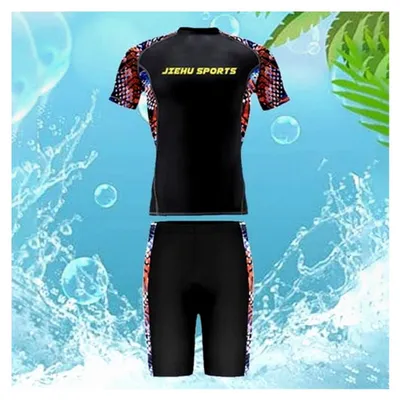 Produktbild von Badeanzug Set Herren Bademode UV-Schutz Zweiteiliger Schwimmanzug Badeshorts Outfit Schwimmshirt Kurzarm Badeshirt Stretch Shorts Strandanzug Freizeitanzug