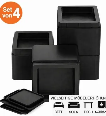 Zdjęcie produktu dla Podwyższenia do mebli JustValue – zestaw 4 sztuk – 7,6 lub 15,2 cm – 567 kg – czarny