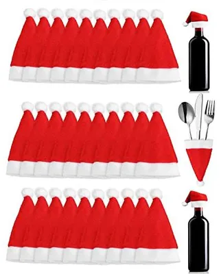 Produktbild von 36 Mini-Weihnachtsmannmützen in Rot und Weiß aus Stoff und Plüsch für Weihnachtsdekorationen