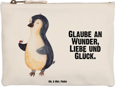 Produktbild von Mr. & Mrs. Panda Etui Pinguin Marienkäfer Größe M - Weiß - Geschenk, Waschbeutel, Liebe, Mäppchen, Aufmerksam, Kulturbeutel, Pouch, Schlampermäppchen, Kleine Wunder